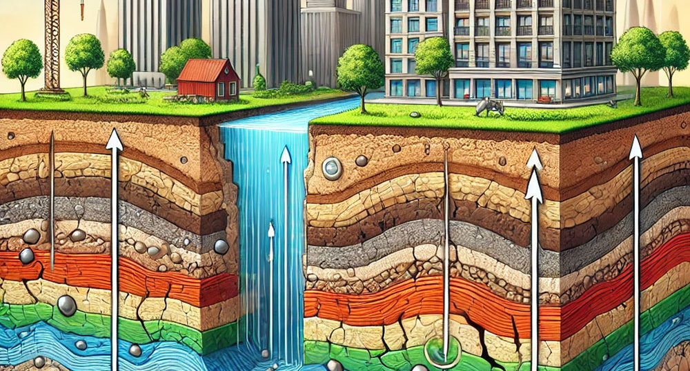 地盤沈下の地面断面のイメージ